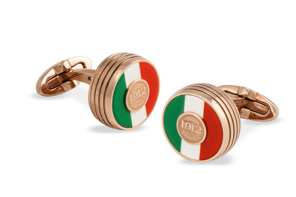 Tricolore Cufflinks, Rose Gold PVD, Italian Flag Inlay