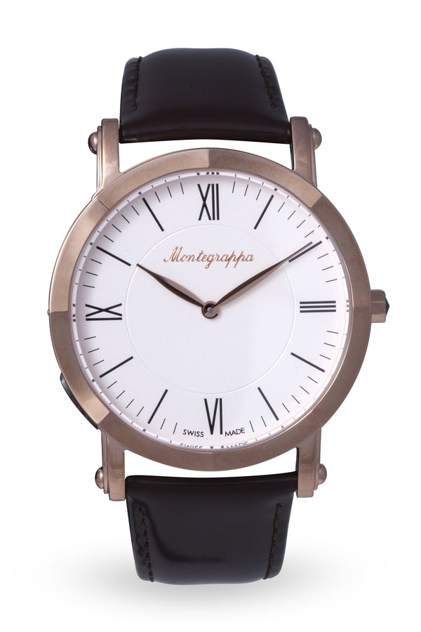 NeroUno Slim Three-Hands Watch, Rose Gold PVD, White Dial