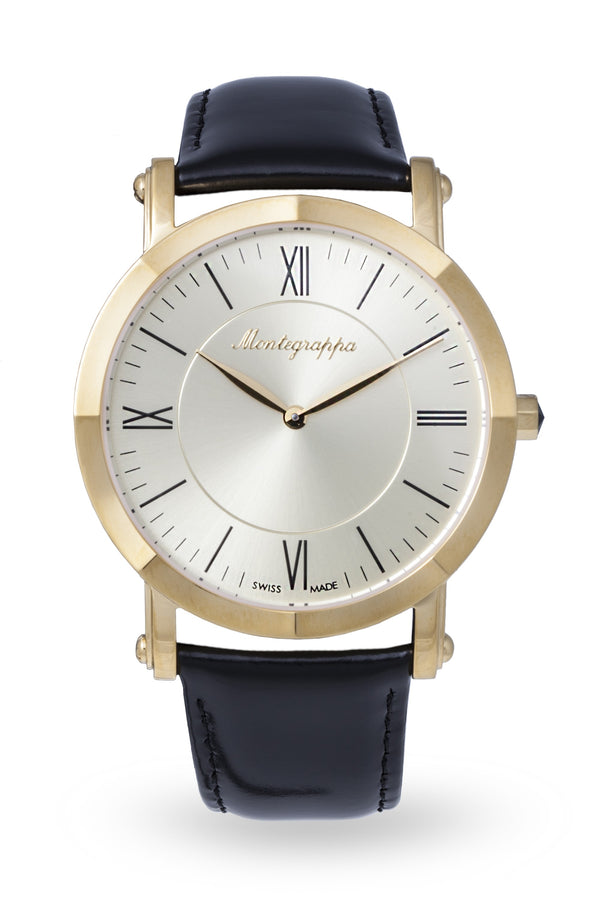 NeroUno Slim - Yellow Gold PVD, Champagne Dial, with Black Leather Strap