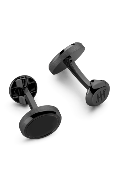Lithos Cufflinks, IP Ultra Black & Obsidian Inlay