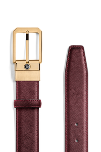 حزام مونتيغرابا سيغنيت ذو وجهين، أسود/بوردو، إبزيم 30 مم، مطلي بالذهب الأصفر بتقنية IP