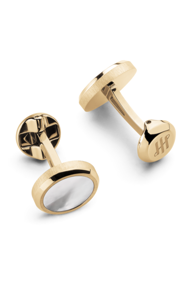 Lithos Cufflinks, IP Yellow Gold & Mother-of-Pearl Inlay