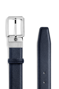 حزام مونتيغرابا سيغنيت ذو وجهين، أسود/أزرق، إبزيم 35 مم، مطلي بالبلاديوم بتقنية IP