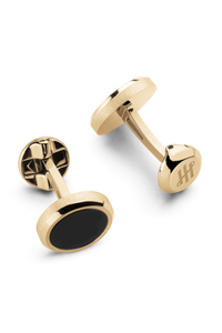 Lithos Cufflinks, IP Yellow Gold & Obsidian Inlay
