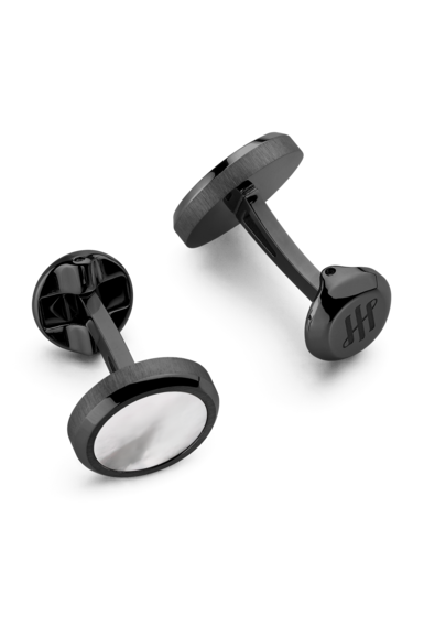Lithos Cufflinks, IP Ultra Black & Mother-of-Pearl Inlay