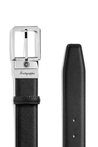 حزام مونتيغرابا سيغنيت ذو وجهين، أسود/أزرق، إبزيم 35 مم، مطلي بالبلاديوم بتقنية IP