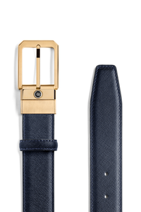 Montegrappa Signet reversible belt, Black/Blue, 35mm buckle, IP Yellow Gold