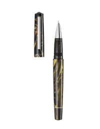 Tibaldi Black Gold Resin Rollerball Pen Stainless Steel Trim Infrangible