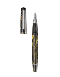 Tibaldi Black Gold Resin Fountain Pen  Stainless Steel Trim Infrangible