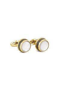 Extra Stainless Steel Cufflink PVD  Yellow Gold Plated/Top with White Mop