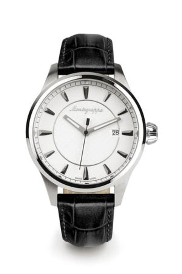 Fortuna Three-Hands Watch, Steel, Silver Dial, Black Leather Strap