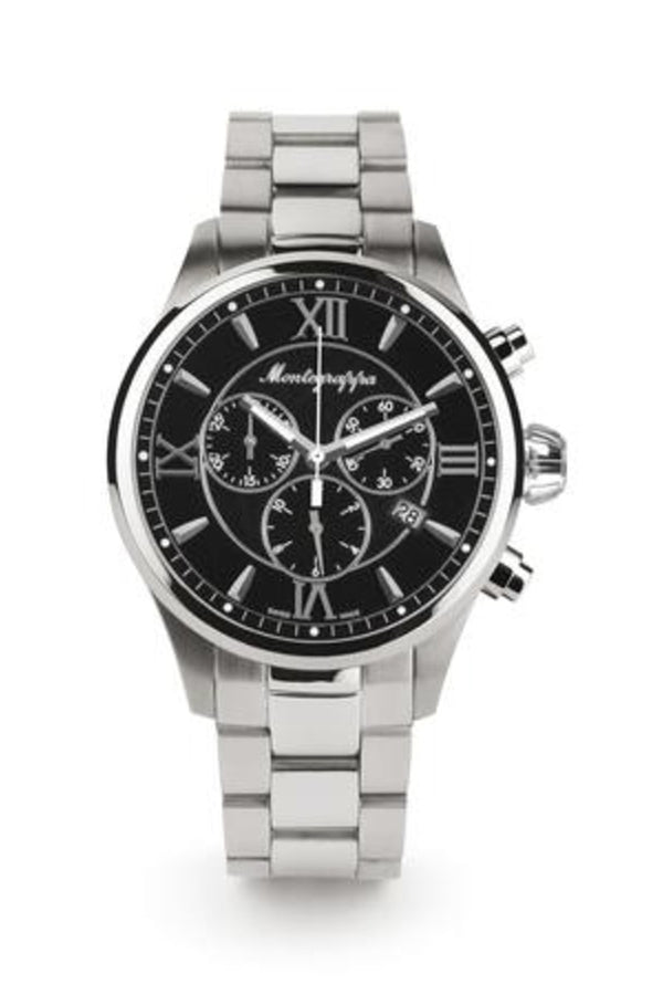 Fortuna Chronograph, Steel, Black Dial, Steel Bracelet