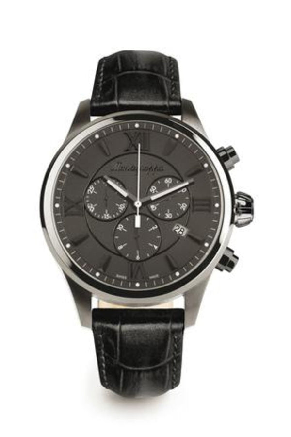 Fortuna Chronograph, Gun Metal PVD, Gun Dial, Black Leather Strap