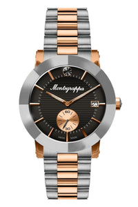 Nerouno Lady Watch, Steel/Rose Gold PVD Case & Bracelet, Black Dial