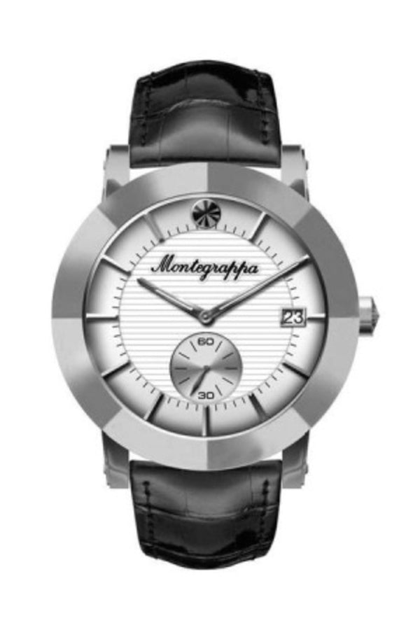 Nerouno Lady Watch, Steel Case, Black Leather Strap, White Dial