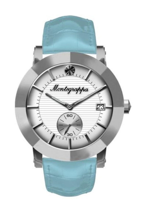Nerouno Lady Watch, Steel Case, Light Blue Leather Strap, White Dial