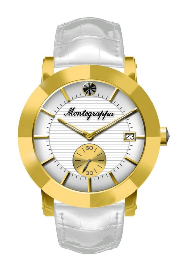 Nerouno Lady Watch, Yellow Gold PVD Case, White Leather Strap, White Dial