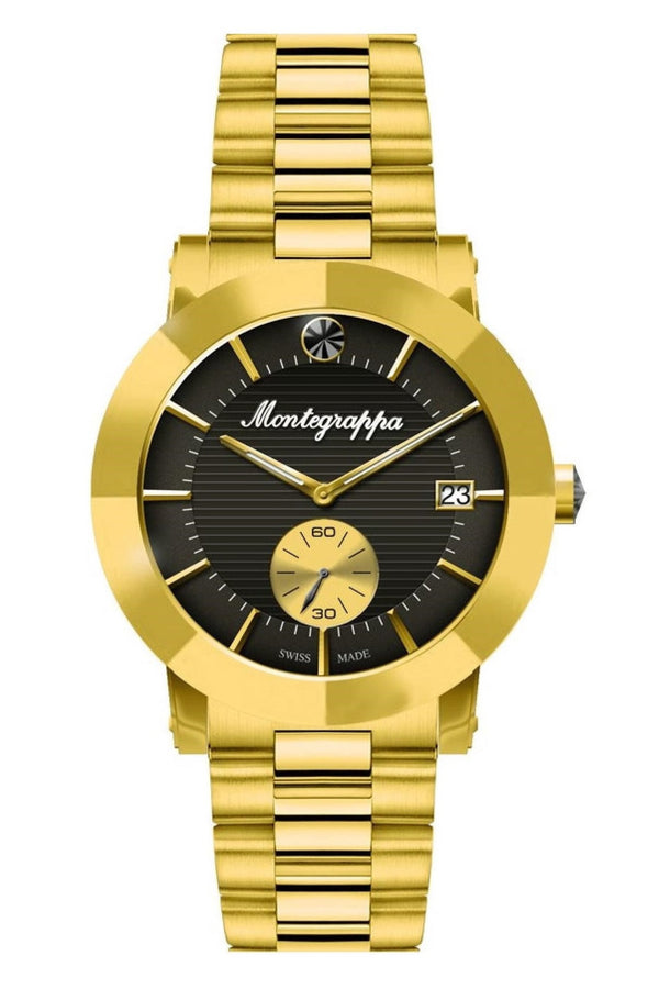 Nerouno Lady Watch, Yellow Gold PVD Case & Bracelet, Black Dial