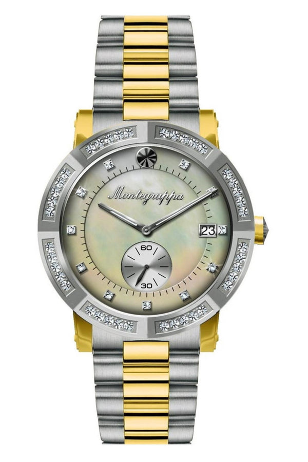 Nerouno Lady Watch, Steel/Yellow Gold PVD Case with Diamonds, Steel/Yellow Gold PVD Bracelet, Natural MOP Dial with Diamonds