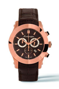 NeroUno Chronograph, Rose Gold PVD, Brown Dial, Brown Leather Strap