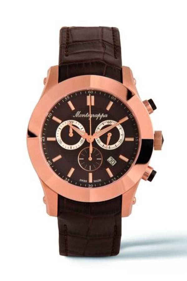 NeroUno Chronograph, Rose Gold PVD, Brown Dial, Brown Leather Strap