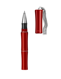 Tibaldi Lipstick Red Resin Rollerball Pen Stainless Steel Silver Tassle Bamboo