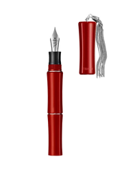 Tibaldi Lipstick Red Resin Fountain Pen Stainless Silver Tassle Bamboo