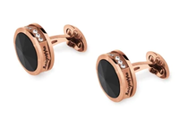 Nero Uno Rose cufflink with rim embellisment and Onyx inlay