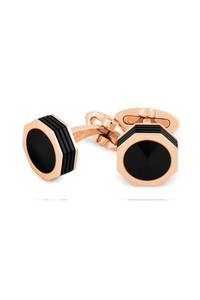Nerouno Linea Cufflinks - Rose Gold PVD, Onyx inlay