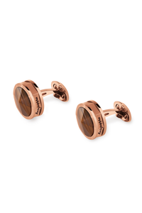 NeroUno Cufflinks, Rose Gold PVD, Tiger Eye Inlay