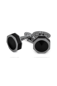 NeroUno Linea Cufflinks, Gun Metal PVD, Onyx Inlay