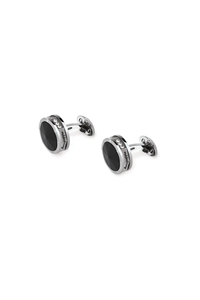 Nero Uno cufflink with rim embellisment and Onyx inlay