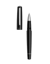 Tibaldi Rich Black Resin Rollerball Pen Stainless Steel Trim Infrangible