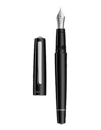 Tibaldi Rich Black Resin Fountain Pen Stainless Steel Trims Infrangible