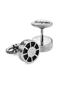 Wheel Cufflinks - Steel & Black Inlay