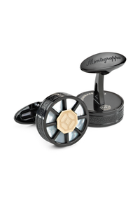 Wheel Cufflinks, IP Black & IP Yellow Gold, White Inlay