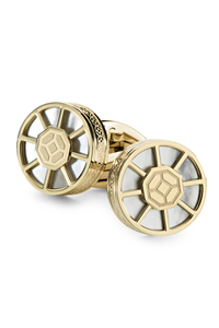 Wheel Cufflinks, IP Yellow Gold, White Inlay