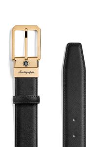 Montegrappa Signet reversible belt, Black/Blue, 35mm buckle, IP Yellow Gold