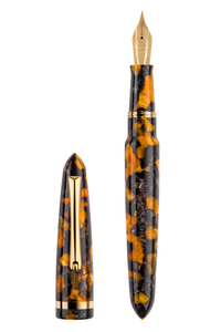 Venetia Havana Amber Gold Pl. Fountain Pen 14k Gold Nib, Medium