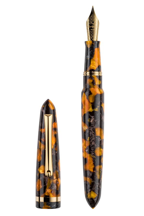 Venetia Havana Amber Gold Pl. Fountain Steel Nib, Medium