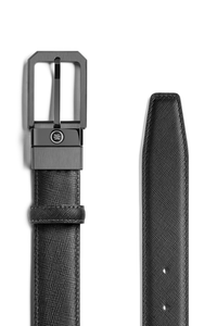 حزام مونتيغرابا سيغنيت ذو وجهين، أسود، إبزيم 30 مم، طلاء أيوني فائق السواد