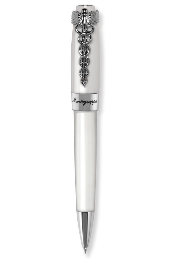 Caduceus Ballpoint Pen, White & Palladium pl.