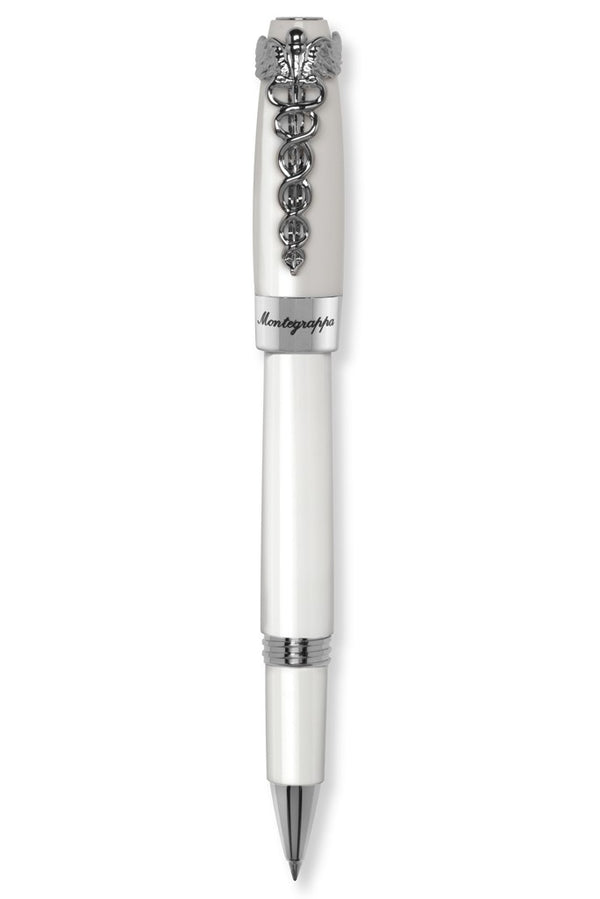Caduceus Rollerball Pen, White & Palladium pl.