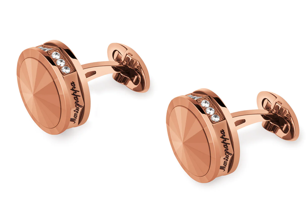 Nerouno Cufflinks - Rose Gold with Rim Embellisment and Matching Metal Inlay