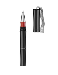 Tibaldi Rich Black Resin Rollerball Pen Stainless Steel Silver Tassle Bamboo