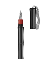 Tibaldi Rich Black Resin Fountain Pen Stainless Silver Tassle Bamboo