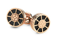 Wheel Cufflinks, IP Rose Gold, Black Inlay