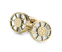 Wheel Cufflinks, IP Yellow Gold, White Inlay