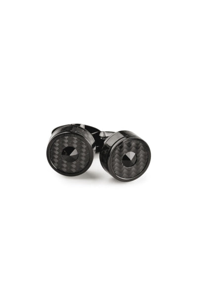 Classic Filigree Cufflinks, Black PVD , Carbonfibre Inlay & Black Glass