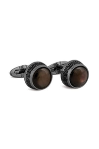 Extra Stainless Steel Cufflink PVD  Gun Plated/Top with Black Mop